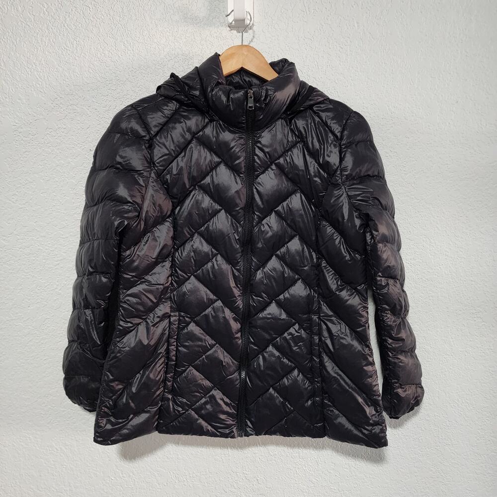 London Fog Women Black Lightweight Packable Down Puffer Coat Large Winter Wear